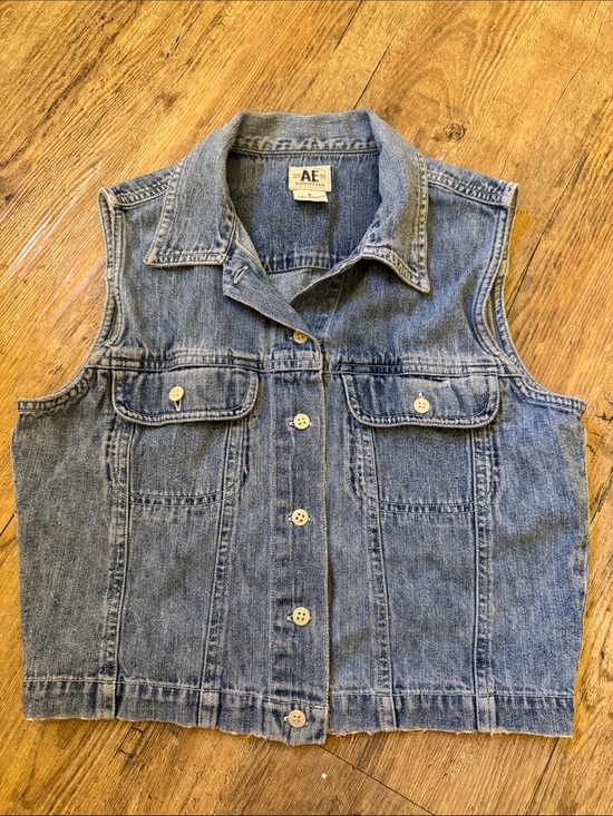 American Eagle Outfitters Jackets & Blazers - Vintage Y2K American Eagle Denim Vest Cropped 100% Cotton Size Small